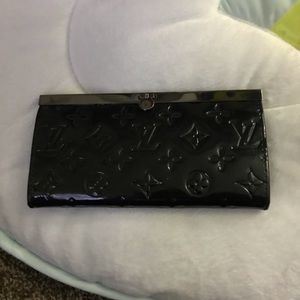 Black patent leather long Louis Vuitton wallet